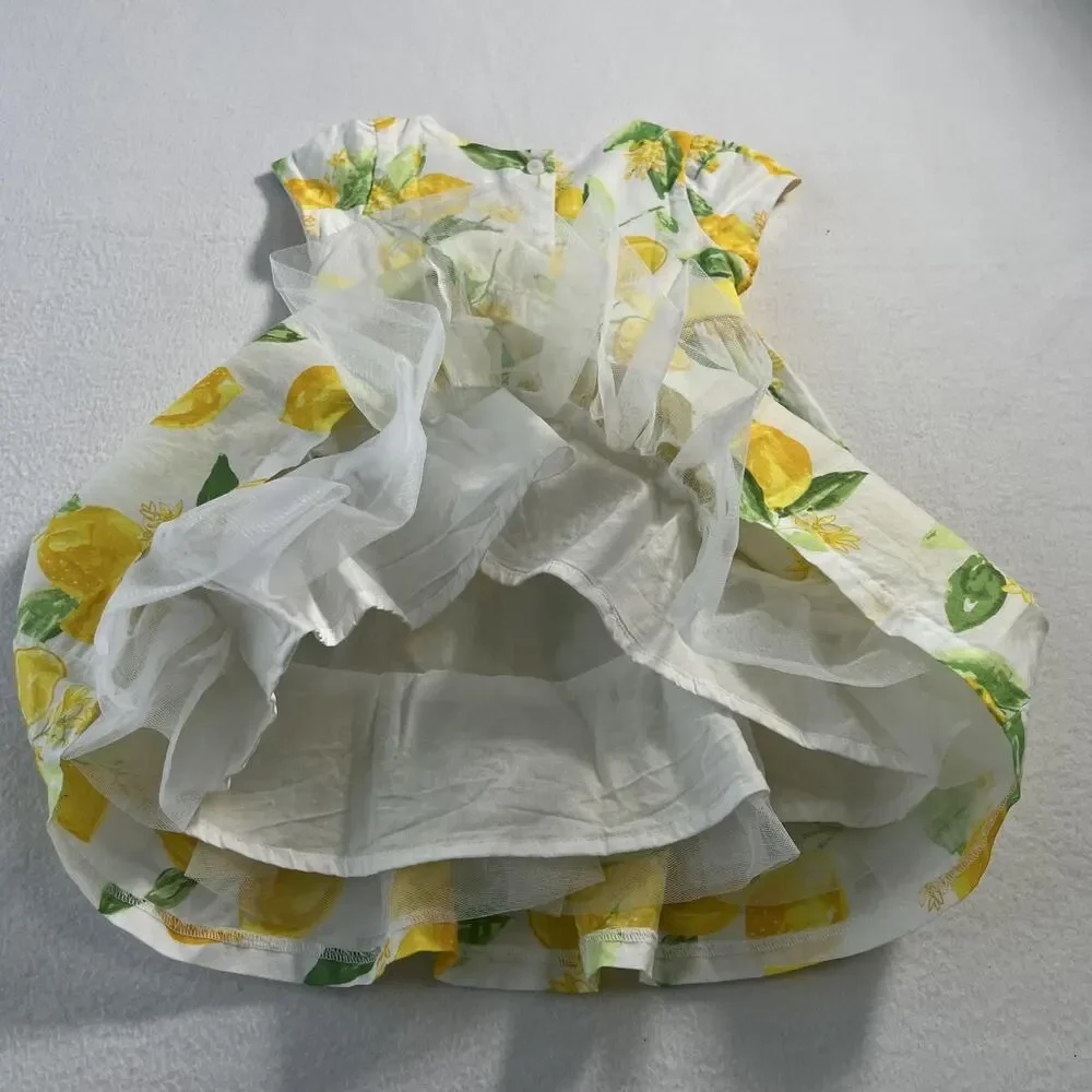 Gymboree Dressed Up Dress Girls 18-24M‎ Yellow Lemon Print Bow Party Easter